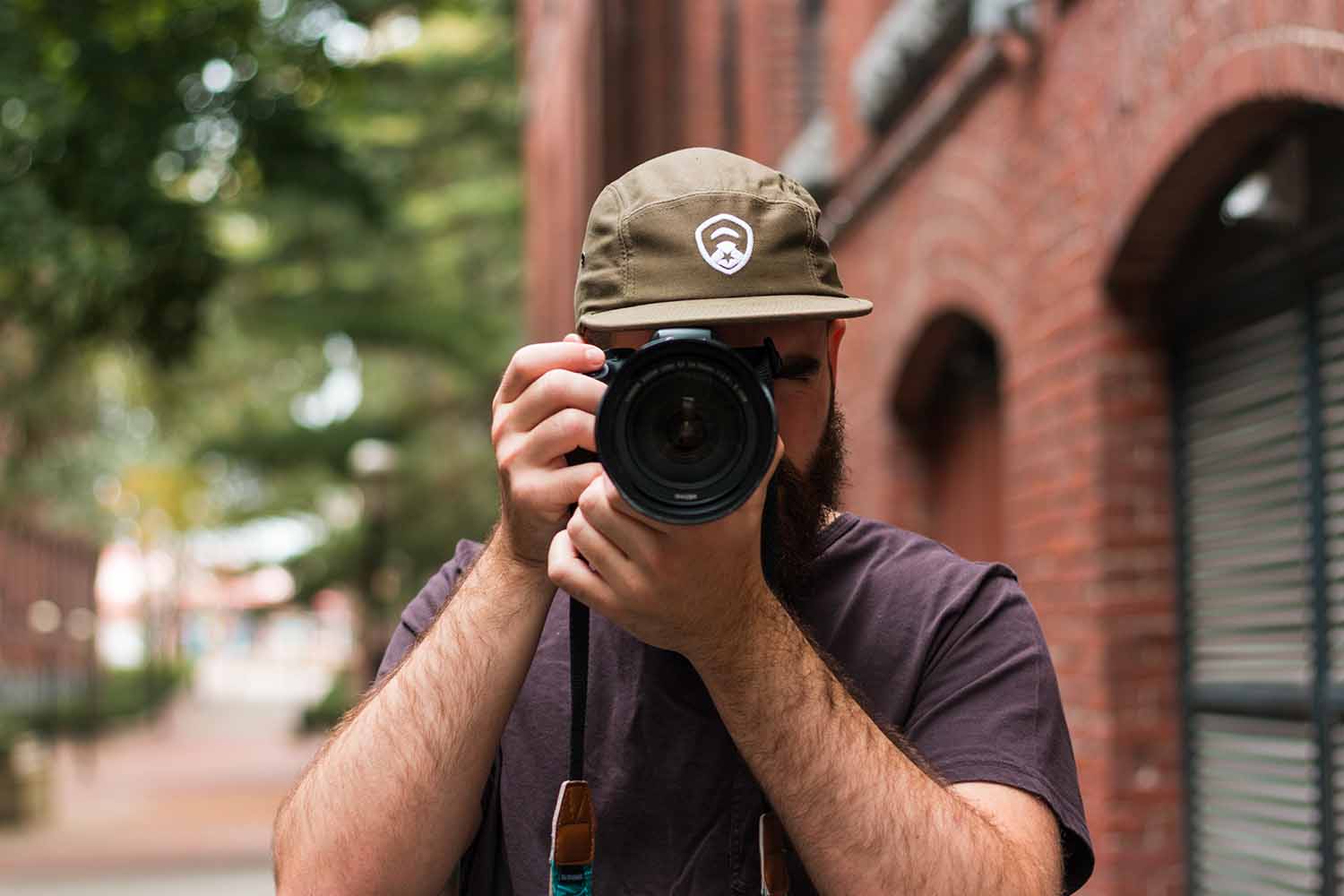 Photographer taking a photo during fall