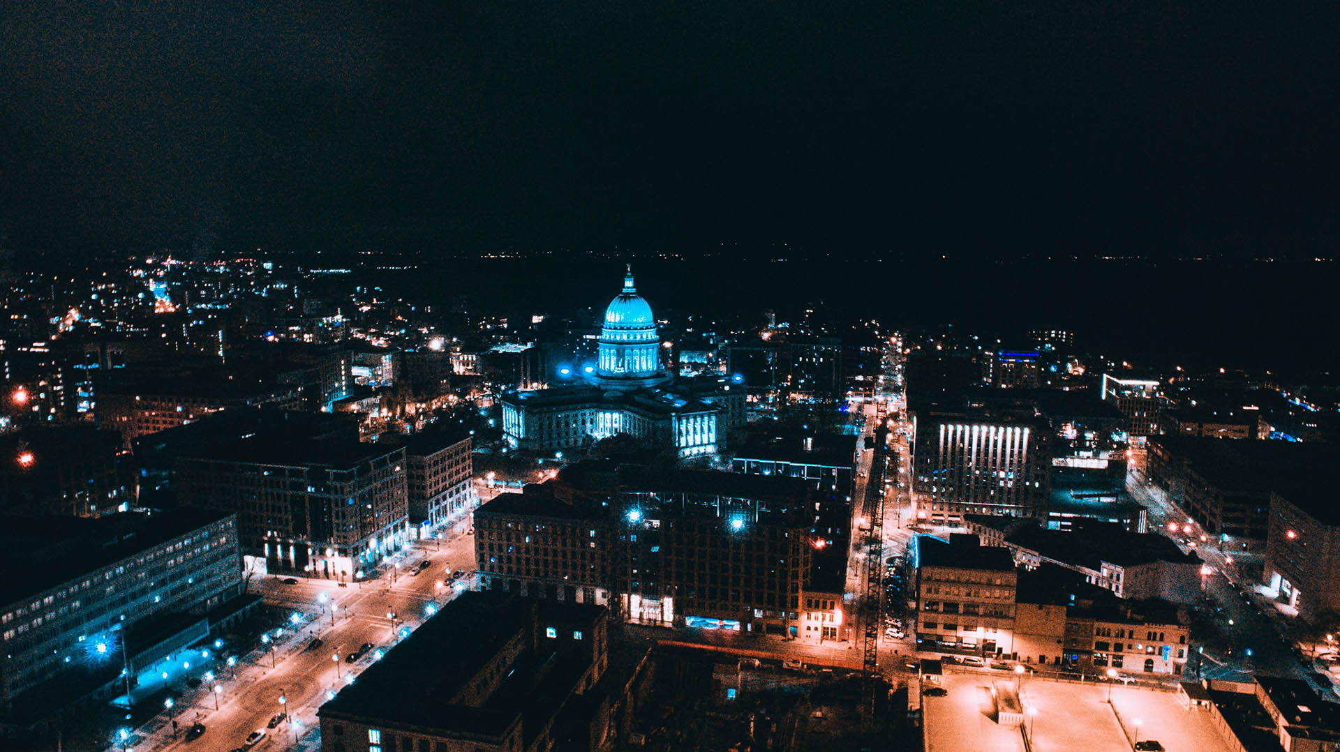 Luminous nighttime cityscape. 