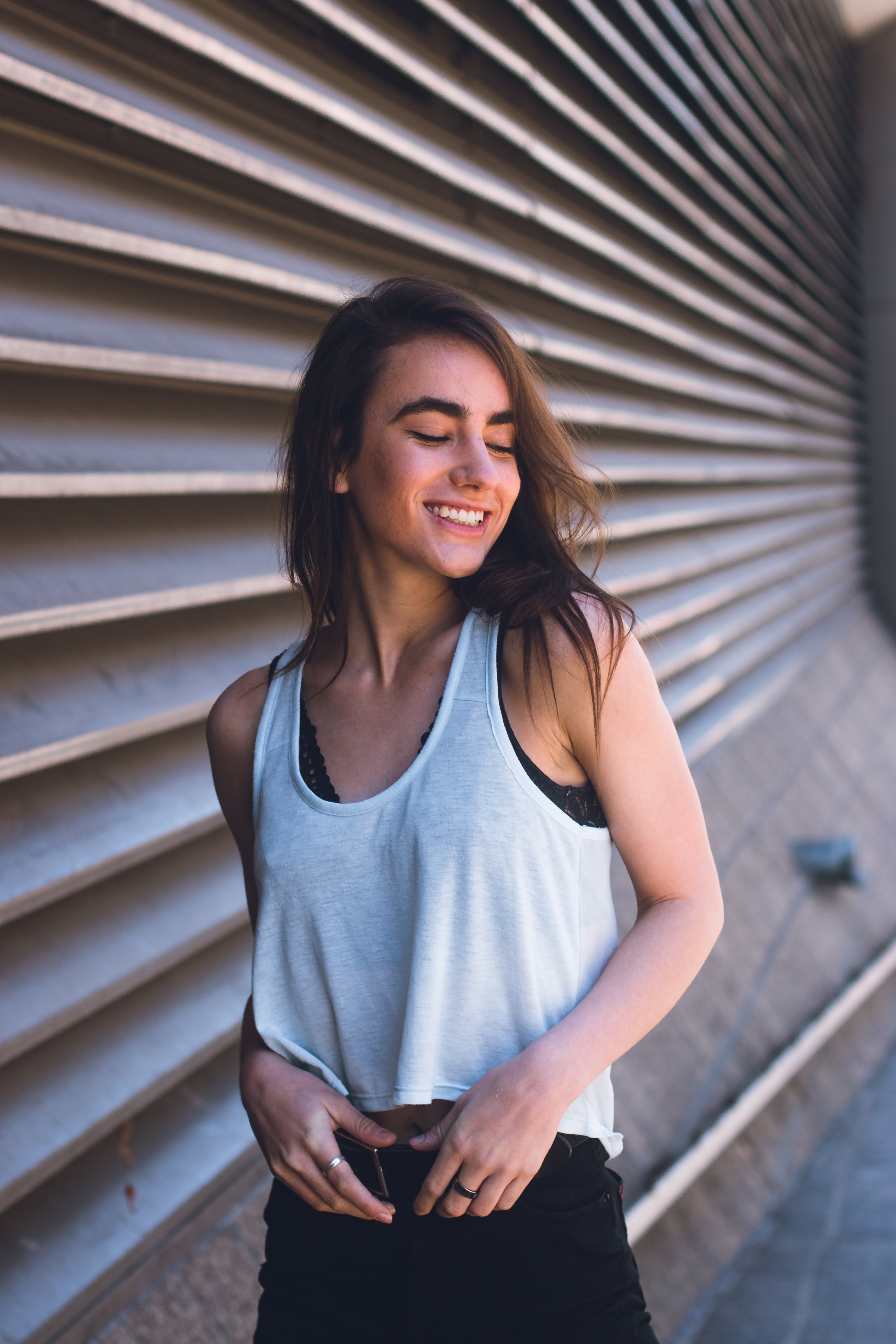 Julia Schiller through coffee window gaze on photographer